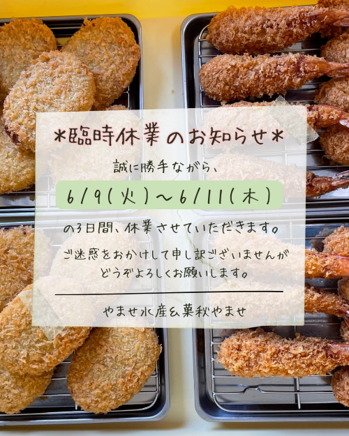 臨時休業のお知らせ | お知らせ | 【産地直送】活き車えび・エビフライ